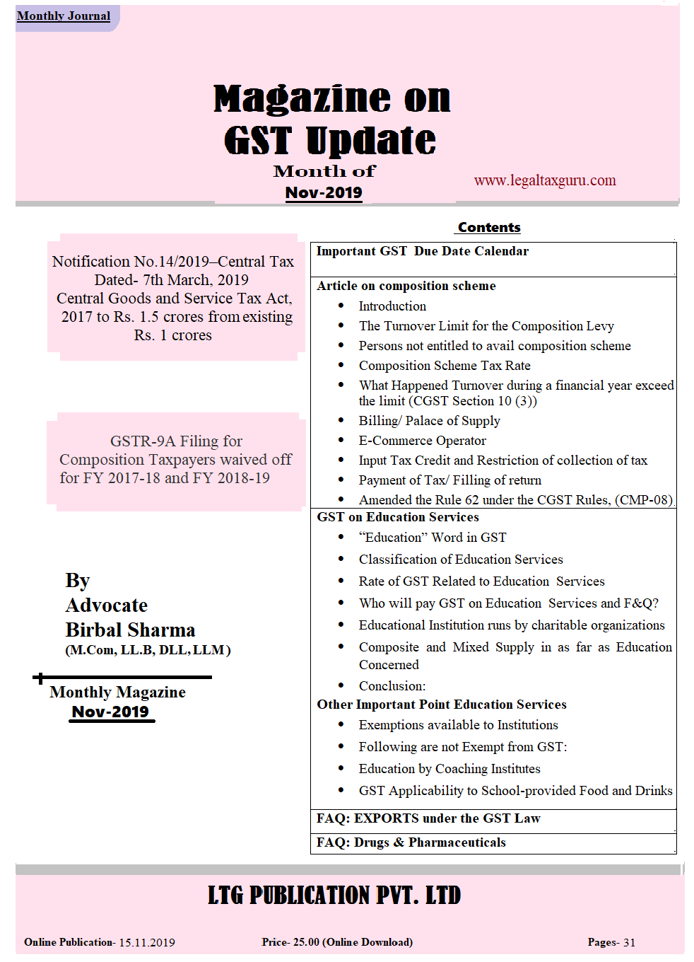 GST Update Month of Nov-2019(Digital) ||   Magazine on GST Update