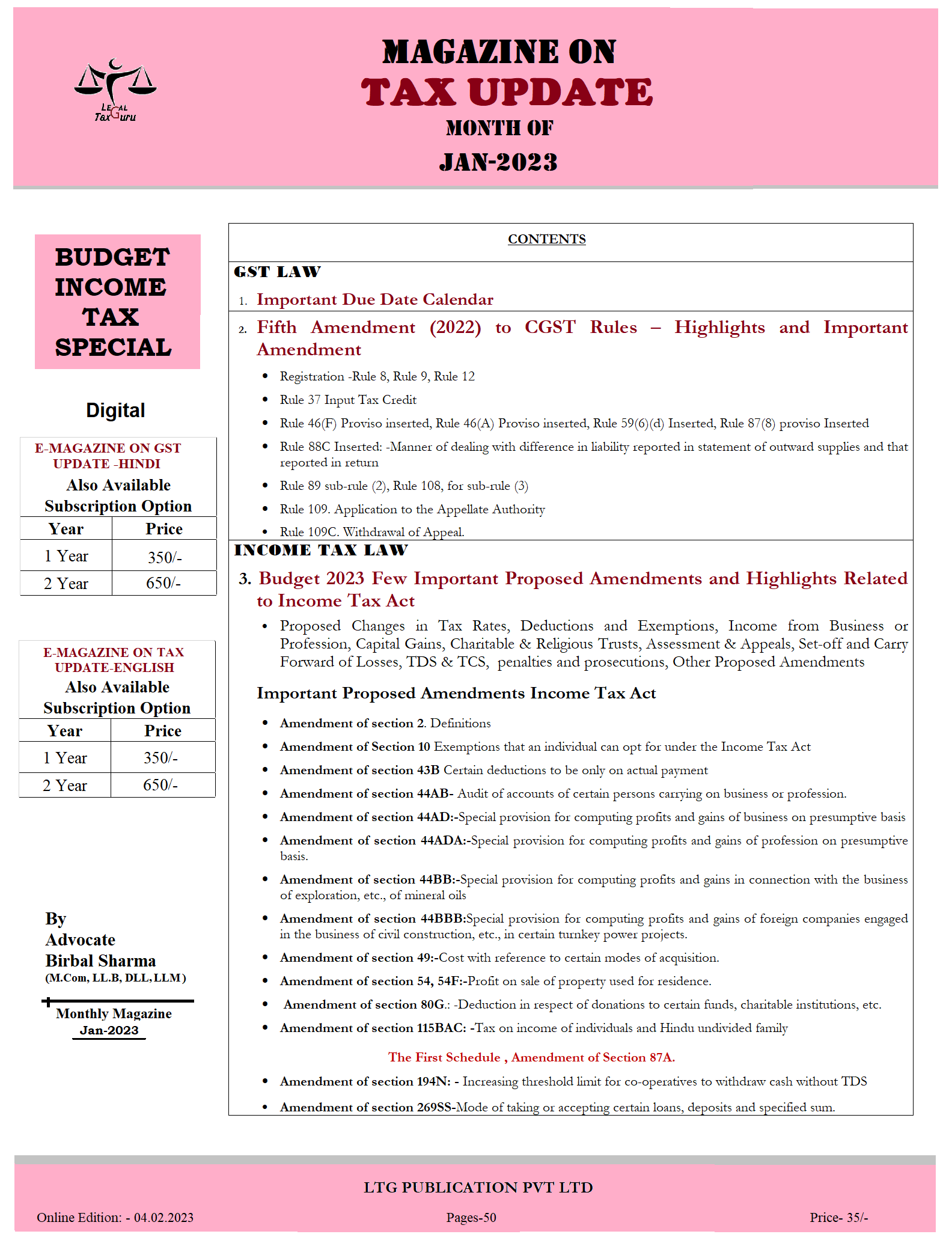 Magazine on Tax Update Month of Jan-2023-Pub Date 04.02.2023