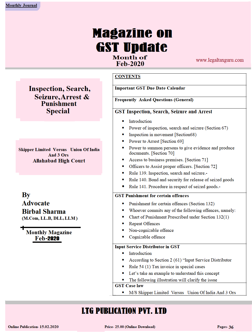 GST Magazine Update Month of Fab-2020 (Digital) || Inspection, Search, Seizure, Arrest & Punishment Special