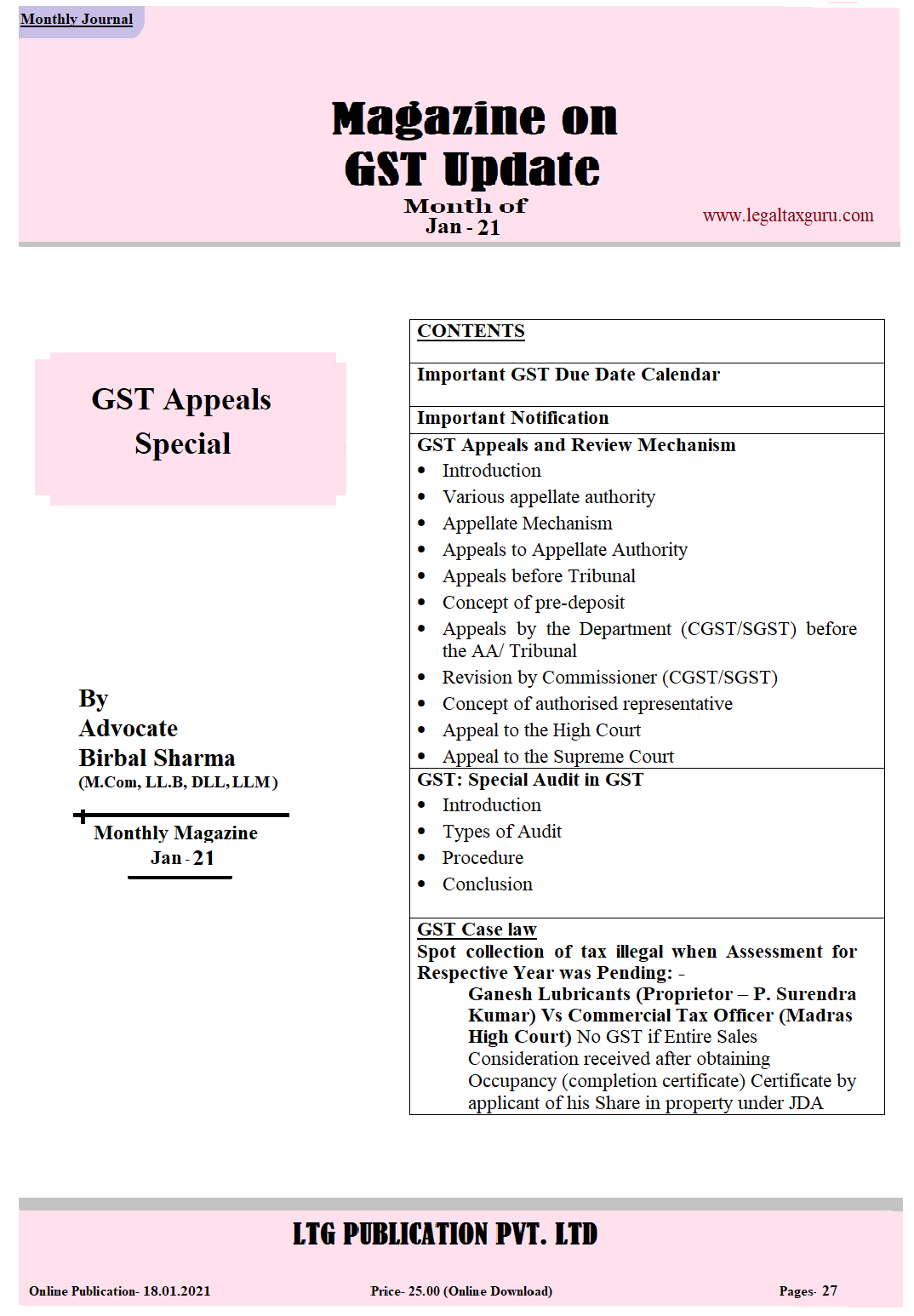 GST Update Month of Jan 2021 || Magazine on GST Update Month of Jan 2021
