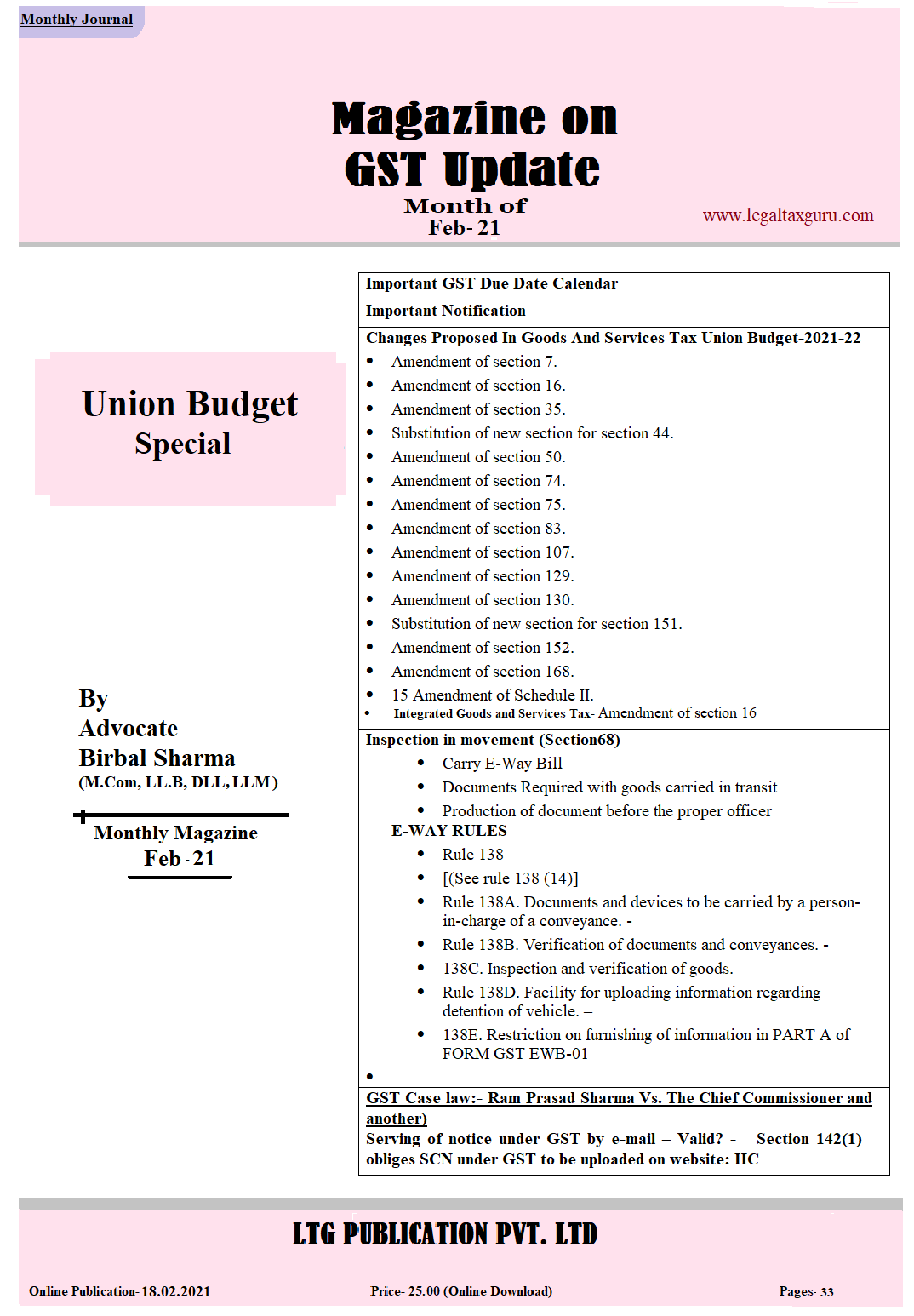 GST UPDATE MONTH OF FEB 2021 || MAGAZINE ON GST UPDATE MONTH OF FEB 2021