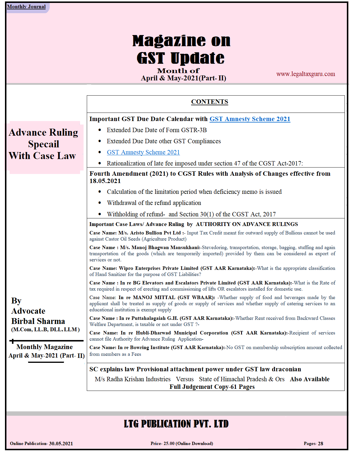 GST Magazine Update Month of April-May 2021 (Part-II)- Digital || Online Publication- 30.05.2021