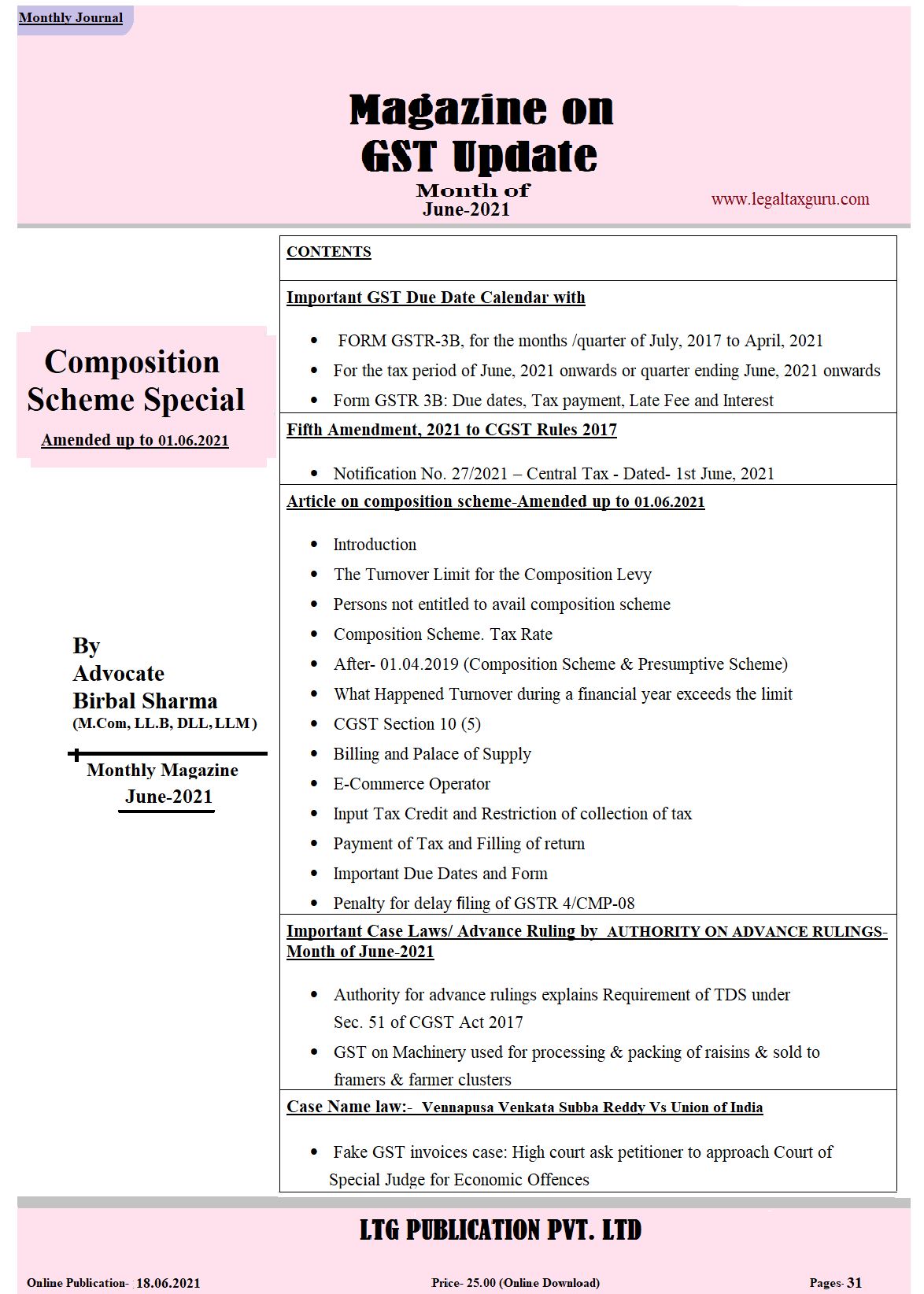 GST MAGAZINE UPDATE MONTH OF JUNE 2021  || ONLINE PUBLICATION- 18.06.2021