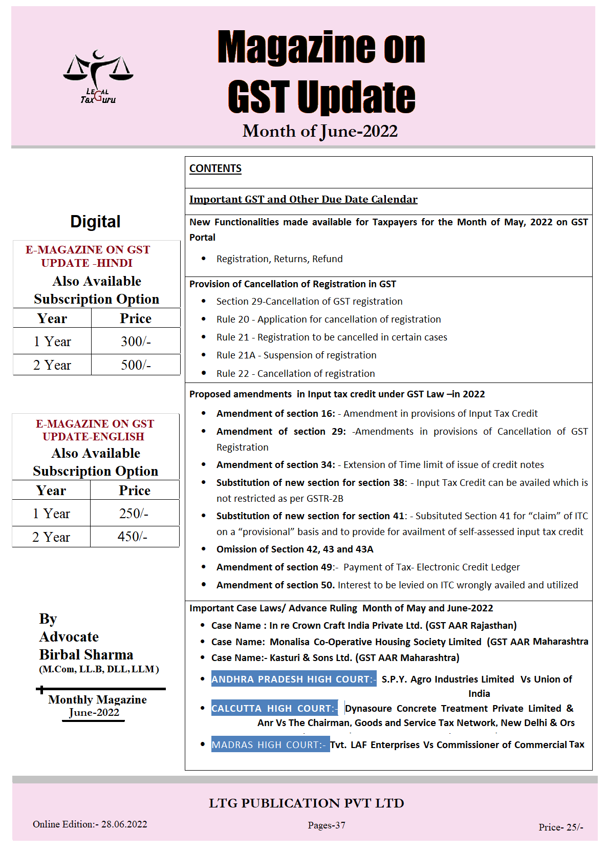 Magazine on GST Update Month of June-2022