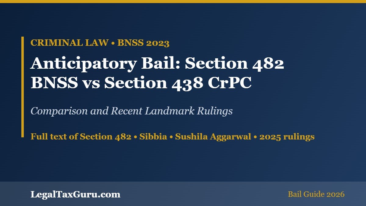 Anticipatory Bail Under Section 482 BNSS vs Section 438 CrPC: Comparison and Recent Landmark Rulings