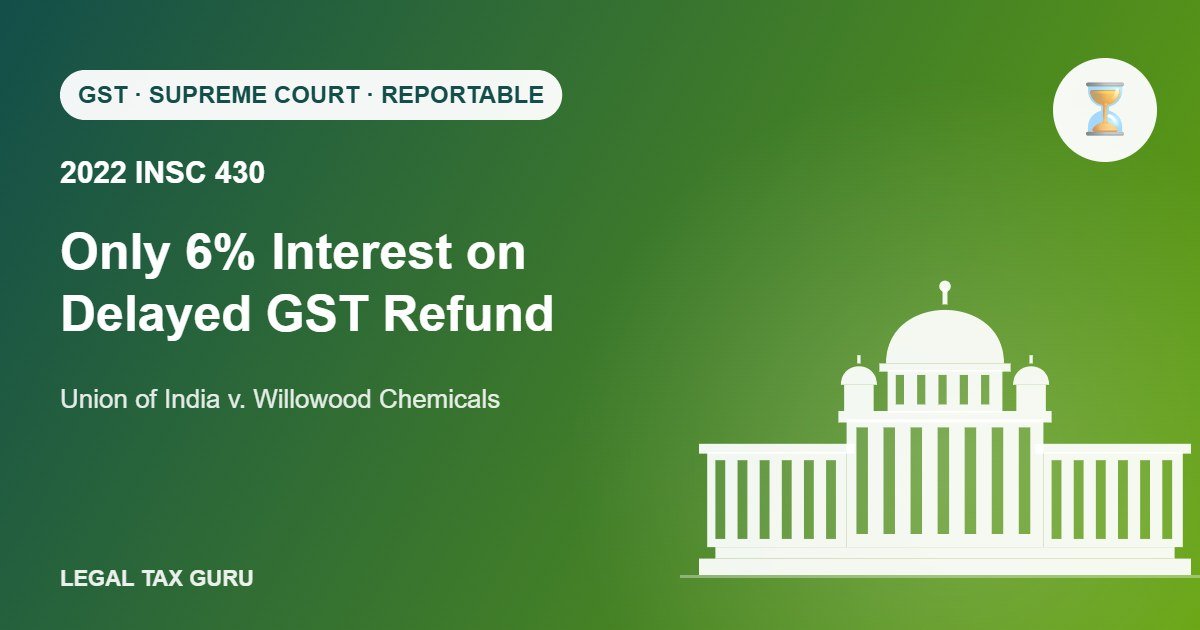 Supreme Court on Interest on Delayed GST Refund: 6% Under Section 56 – Willowood Chemicals [2022 INSC 430]