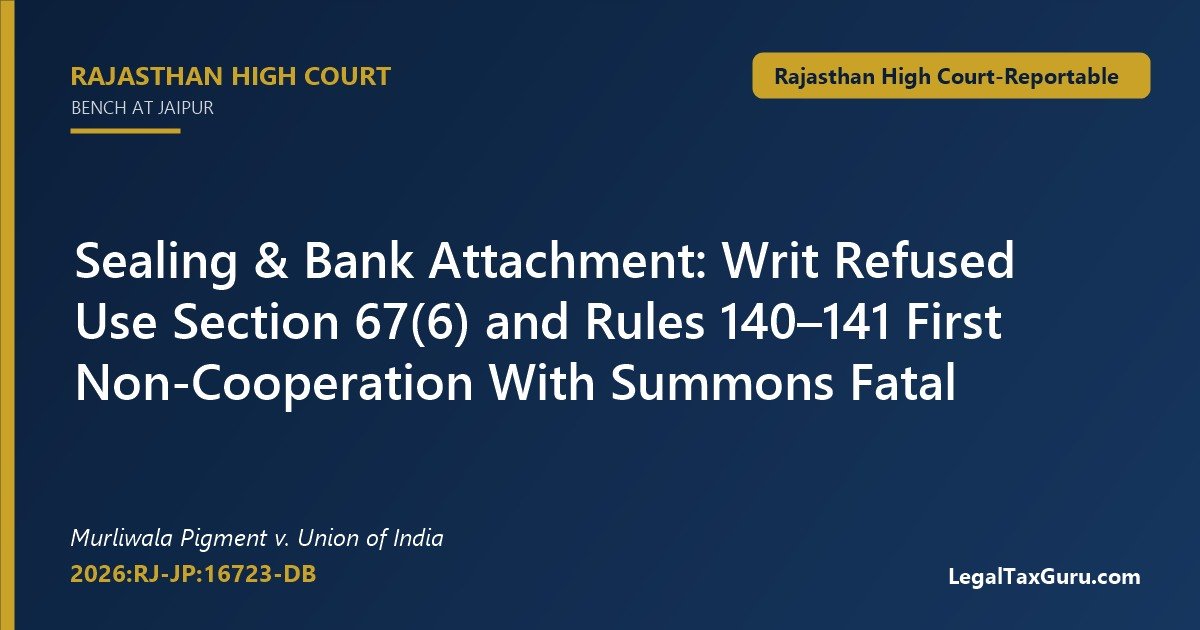 Use Statutory Release Route Before Writ on Section 67 Sealing and Bank Attachment: Rajasthan HC in Murliwala Pigment v. Union of India