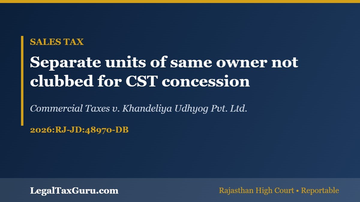 No Clubbing of Investment for MSE Status: Rajasthan HC in Commercial Taxes v. Khandeliya Udhyog