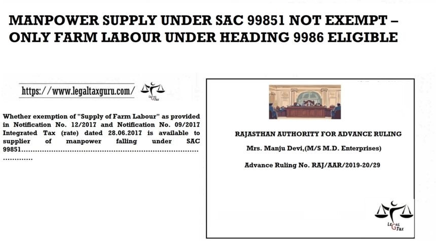 Manpower Supply under SAC 99851 Not Exempt – Only Farm Labour under Heading 9986 Eligible